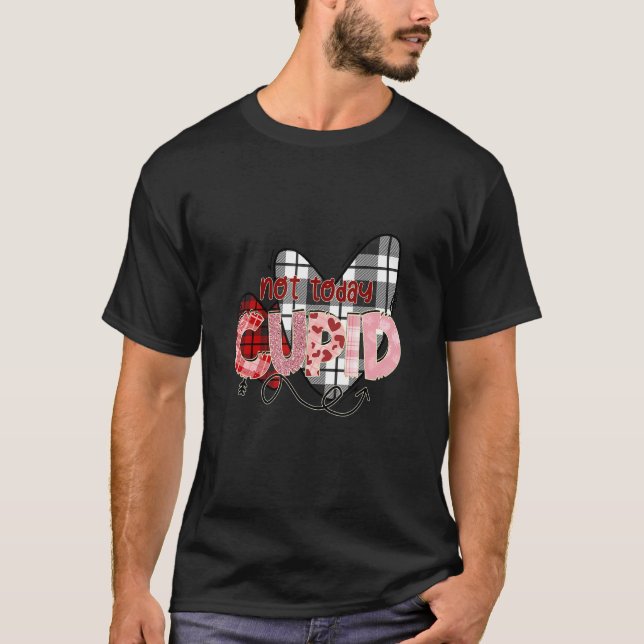 T-shirt Pas Aujourd'Hui Cupidé - Vérifiez Coeurs Plaid - A (Devant)