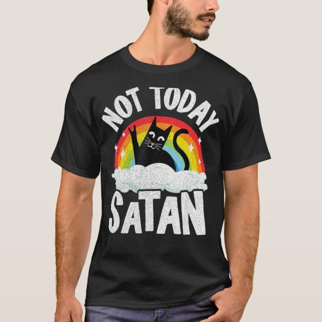 T-shirt Pas aujourd'hui Satan Chat Arc-en-ciel Goth Jésus  (Devant)