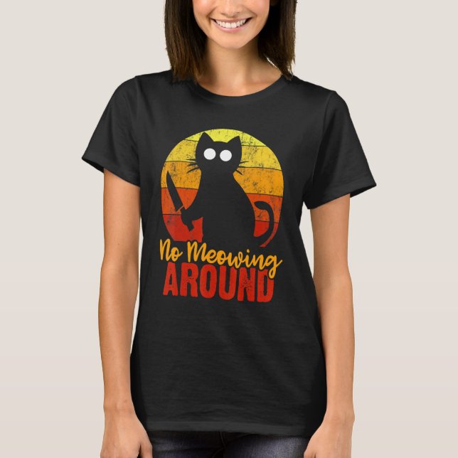 T-shirt Pas De Connaissance Autour D'Horreur Chat Avec Cou (Devant)