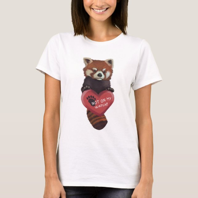T-shirt Pas sur ma montre - panda rouge avec le coeur (Devant)