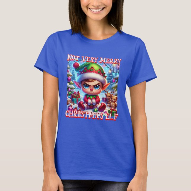 T-shirt Pas très joyeux elf de Noël (Devant)