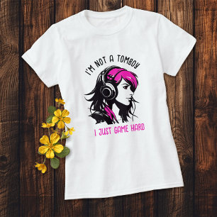 T-shirt PAS UNE TOMBOY Pink and Black Gamer Girl