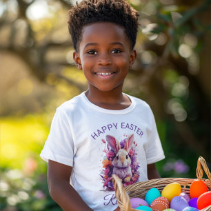 T-shirt Pastel coloré Lapin de Pâques & Fleurs Nom Personn