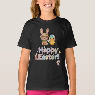 T-shirt Pastel Crochet Happy Easter Bunny & Chick design 
