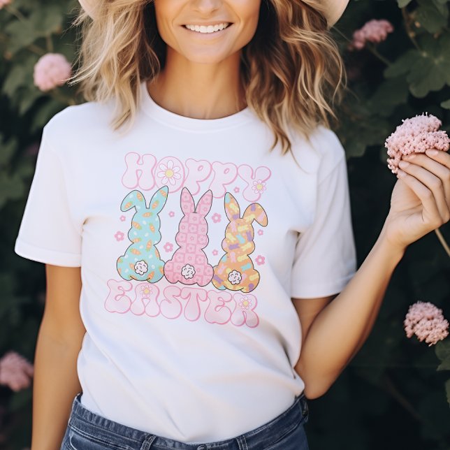 T-shirt Pastel Cute Super Hoppy Bunny de Pâques femmes (Pastel Cute Groovy Hoppy Easter Bunny Womens T-Shirt)