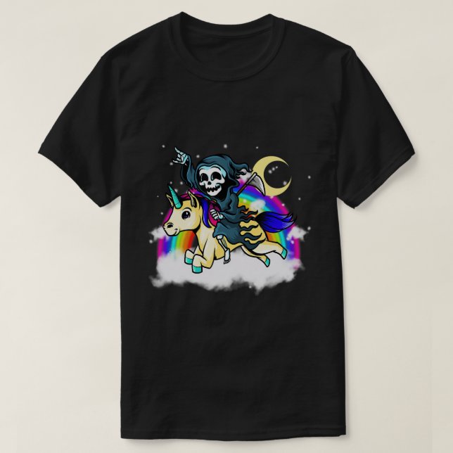 T-shirt Pastel Goth Esthétique Grim Reaper Unicorne Ride S (Design devant)