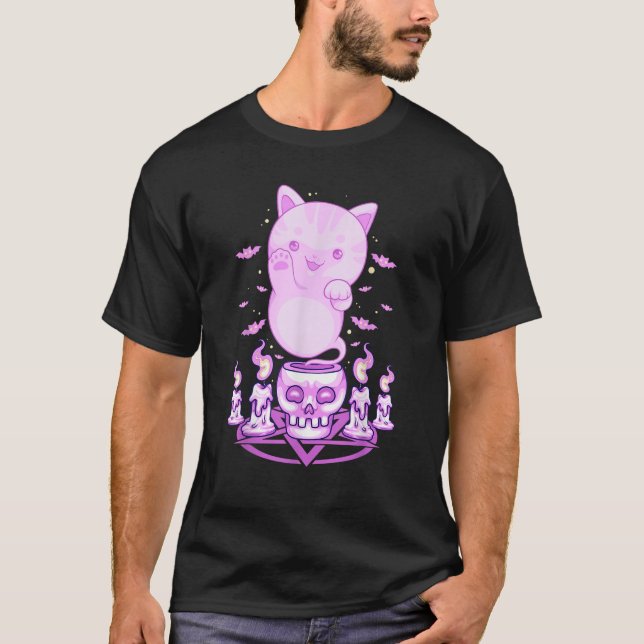T-shirt Pastel Goth Ghost Chat Boo Halloween Kitten Aesthe (Devant)