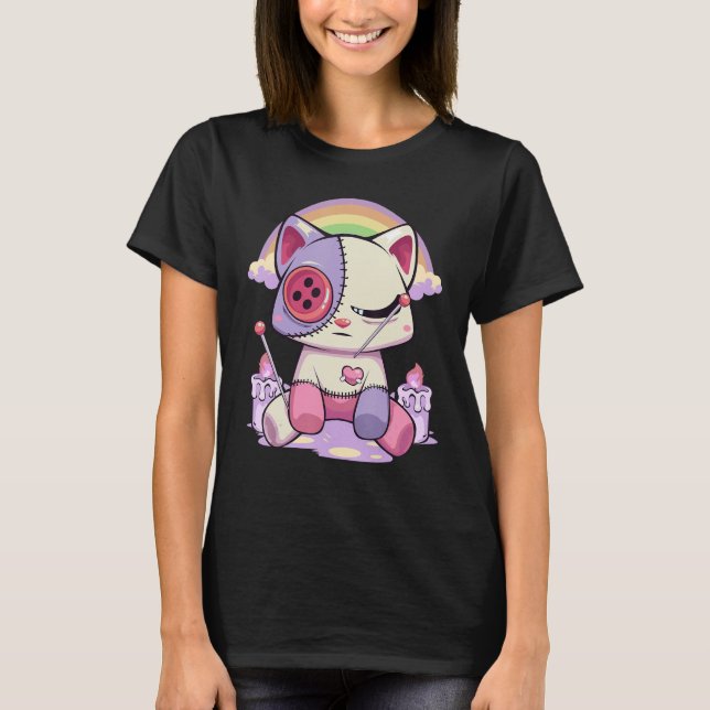 T-shirt Pastel Goth Menhera Triste Chat Voodoo Déplaisant (Devant)