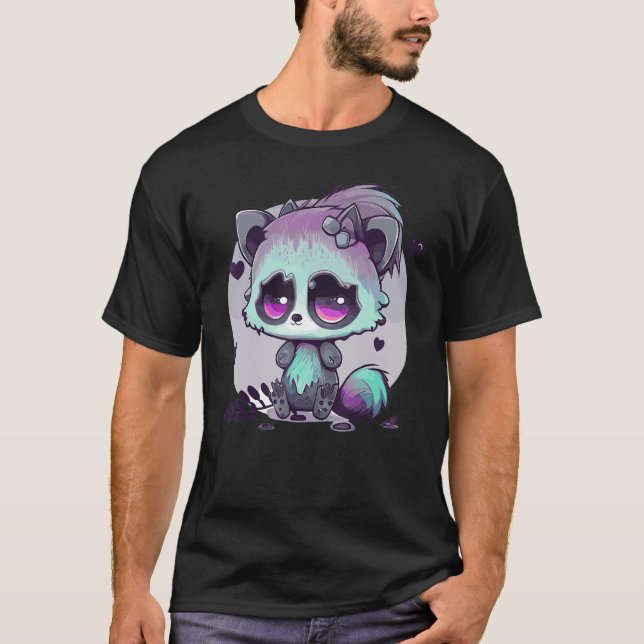 T-shirt Pastel Goth Raccoon Creepy Cute Menhera Gothic (Devant)