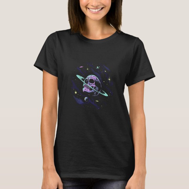 T-shirt Pastel Goth Ring of Saturn Planet Skull Galaxy Sol (Devant)