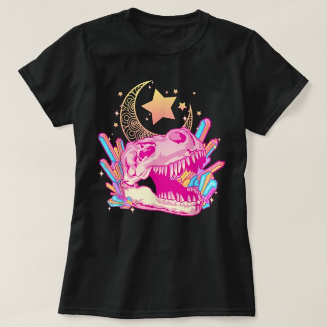 T-shirt Pastel Goth T-Rex Crâne Cristal Croissant Moon Aes (Design devant)