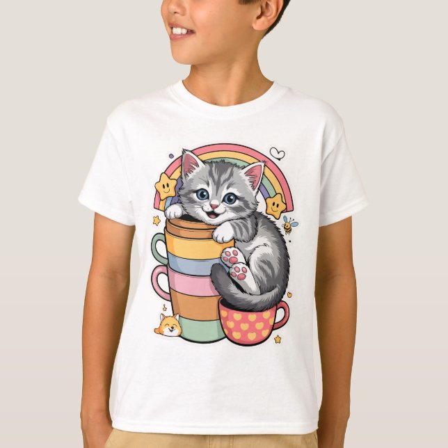 T-shirt Pastel Paws & Rainbow Sips (Devant)