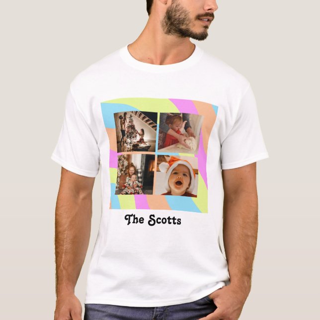 T-shirt Pastel Rainbow Personnalisable Texte et 4 Photos (Devant)