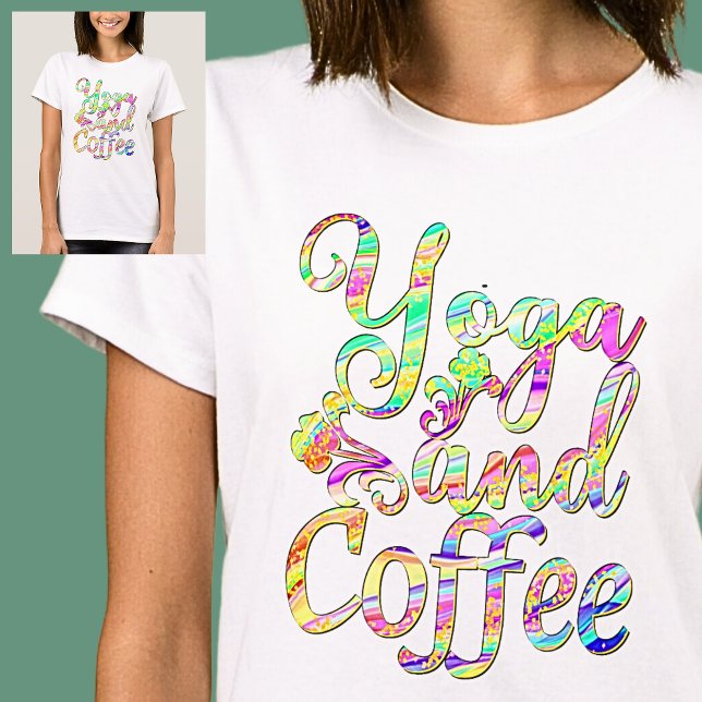 T-shirt Pastel Yoga et Café marbré sur blanc (Créateur téléchargé)