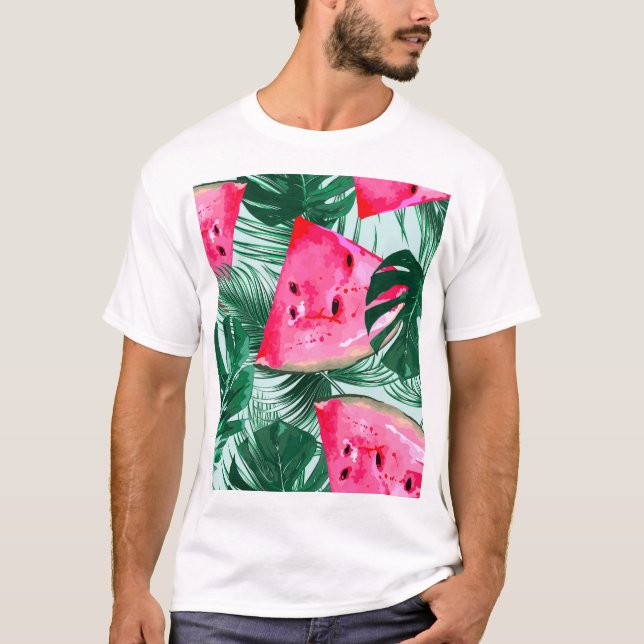 T-shirt Pastèques, palmiers feuilles : pattes tropicales s (Devant)