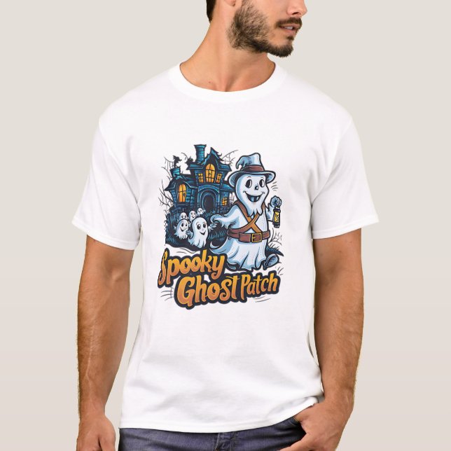 T-shirt Patch Fantôme Drôle Halloween (Devant)