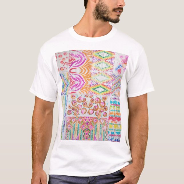 T-shirt patchwork Abstrait, motif de teinture à l'aquarell (Devant)