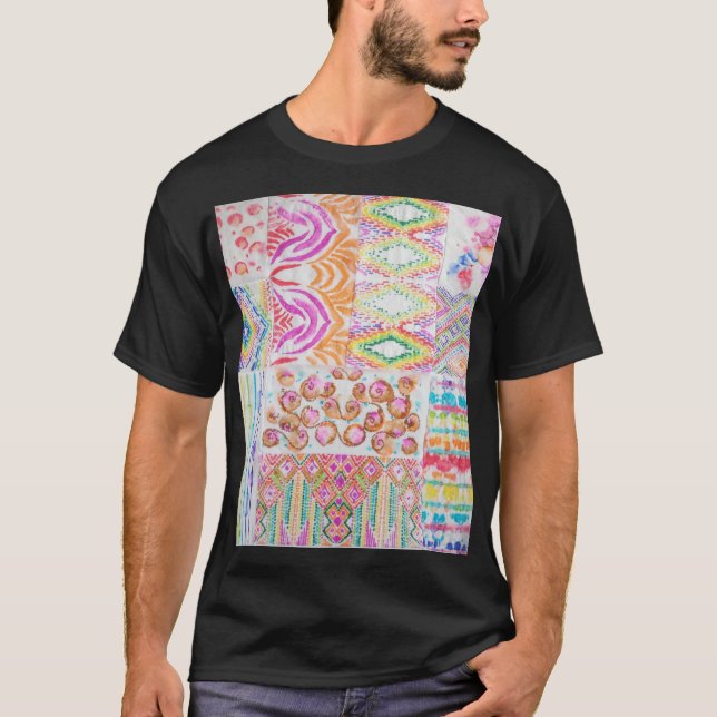 T-shirt patchwork Abstrait, motif de teinture à l'aquarell (Devant)