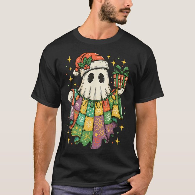 T-shirt Patchwork Christmas Ghost Christmas, Christmas Boo (Devant)