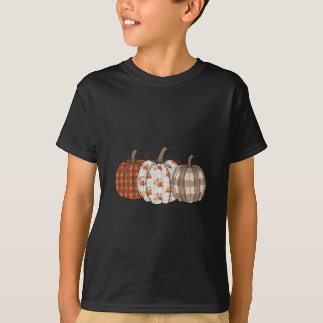 T-shirt Patchwork de saison de citrouille d'automne d'Acti (Devant)