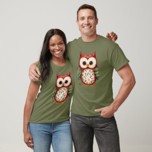 T-shirt Patchwork de style folk art représentant un hibou