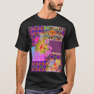 T-shirt Patchwork Floral Fou Coloré Violet Tout-En-Dessus 