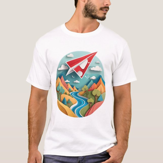 T-shirt Patchwork Plane And Fabric World Sticker. (Devant)
