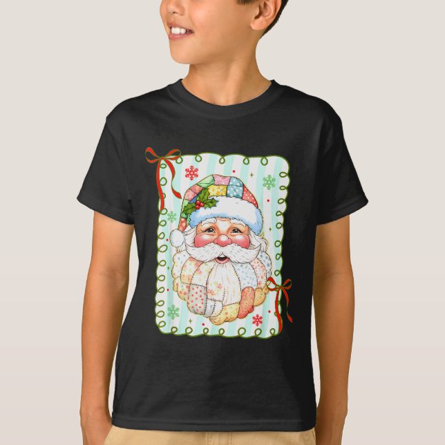 T-shirt Patchwork Santa Claus Face Coquette Merry Christma (Devant)