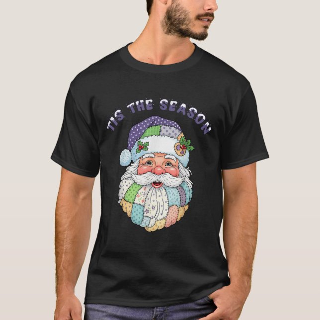 T-shirt Patchwork Santa Claus Face Preppy Girly Christmas  (Devant)