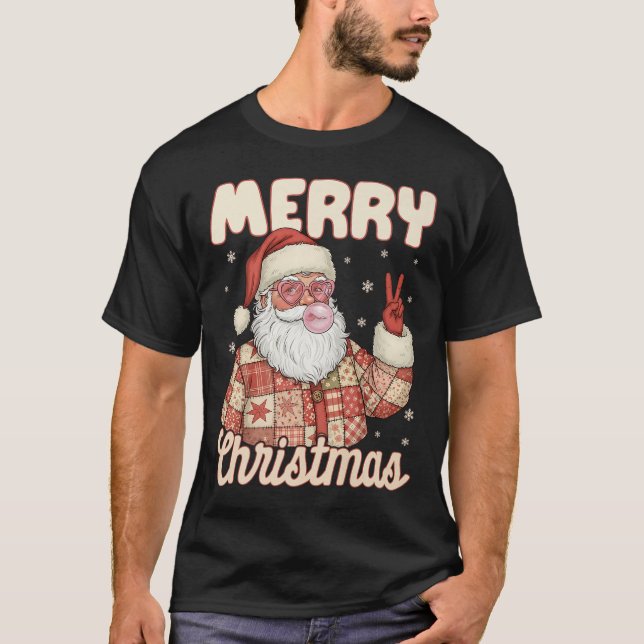 T-shirt Patchwork Santa Claus Xmas Merry Christmas Men Wom (Devant)