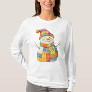 T-shirt Patchwork Snowman coloré Noël d'hiver