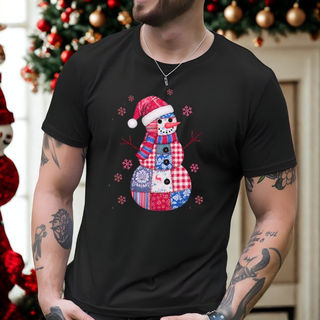 T-shirt Patchwork Snowman de Noël avec Snowflakes (Créateur téléchargé)