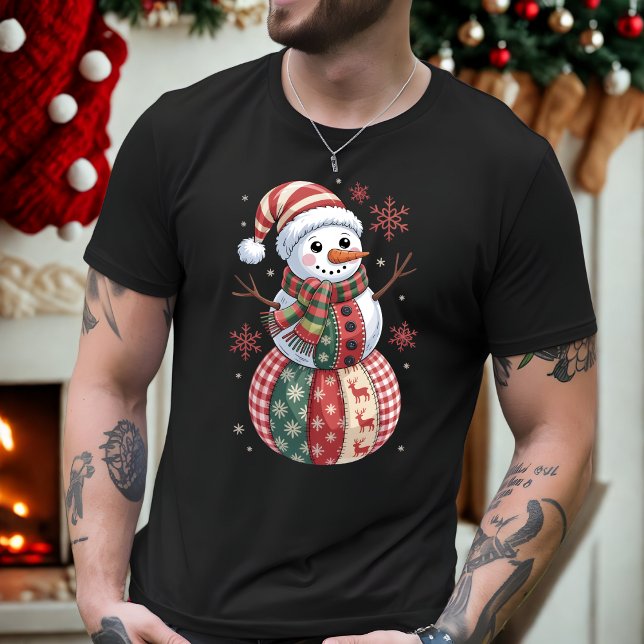 T-shirt Patchwork Snowman de Noël avec Snowflakes (Créateur téléchargé)