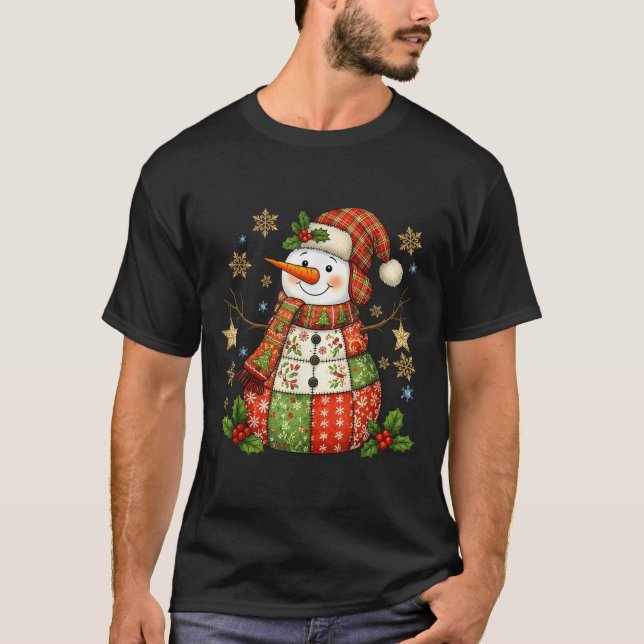 T-shirt Patchwork Snowman Preppy Girly Christmas Xmas Holi (Devant)