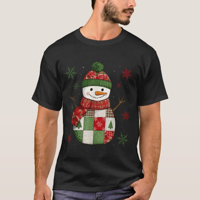 T-shirt Patchwork Snowman Retro Funny Christmas Snowman Ho (Devant)