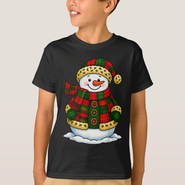 T-shirt Patchwork Snowman Retro Funny Christmas Snowman Ho (Devant)