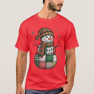 T-shirt Patchwork Snowman Retro Funny Christmas Xmas Snowm