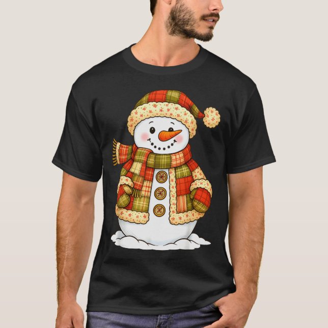 T-shirt Patchwork Snowman Retro Funny Snowman Holiday Chri (Devant)