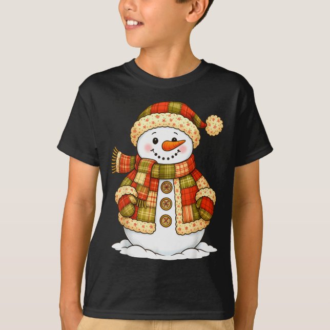 T-shirt Patchwork Snowman Retro Funny Snowman Holiday Chri (Devant)