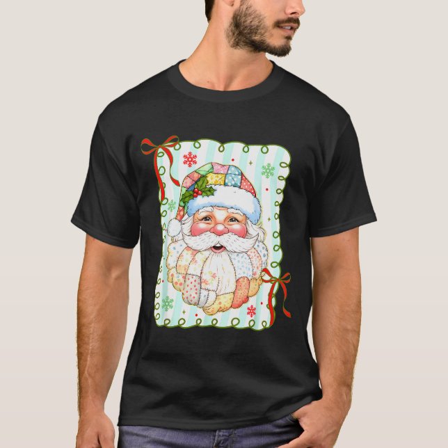 T-shirt Patchwork visage de Père Noël Coquette Joyeux Noël (Devant)