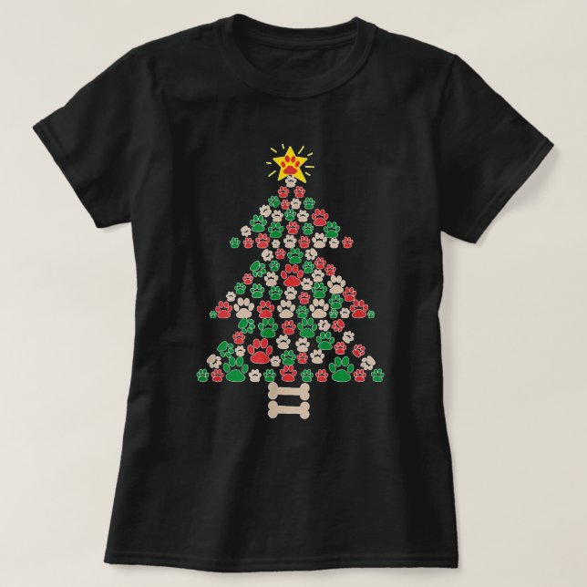 T-shirt Pâtes de chien mignon Imprimer Arbre de Noël Étoil (Design devant)
