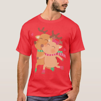 T-shirt Patinage Couple Reindeers