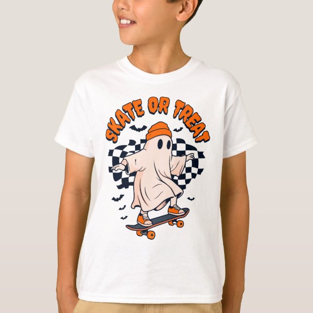 T-shirt Patinage ou traitement du fantôme Halloween (Devant)