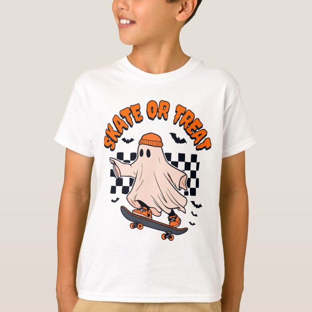 T-shirt Patinage ou traitement du fantôme Halloween (Devant)