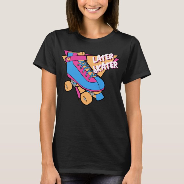 T-shirt Patinage ultérieur Pink Blue 80s Cartoon Roller Sk (Devant)