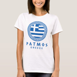 T-shirt Patmos Et Drapeau De La Grèce Femme Blanc