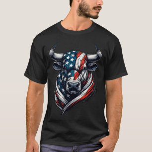 T-shirt Patriote Américain Vintage Taureau Vache 4 Juillet
