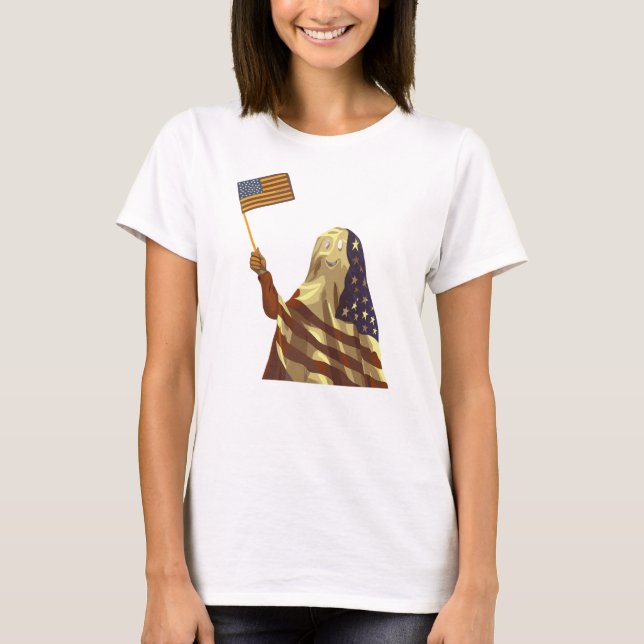 T-shirt Patriotic American Flag Ghost Halloween (Devant)