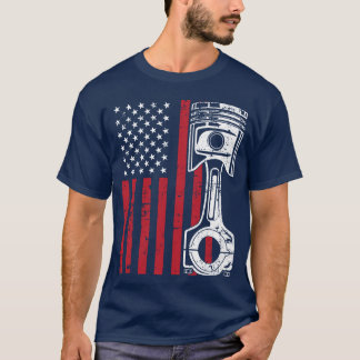 T-shirt Patriotic American Flag Piston Muscle Car Vintage