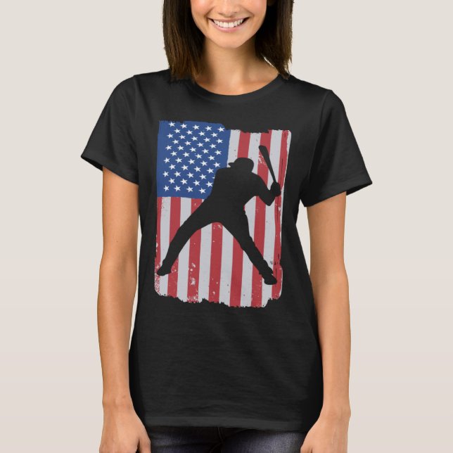 T-shirt Patriotic Flag Baseball Softball 4 Th Of July Play (Devant)